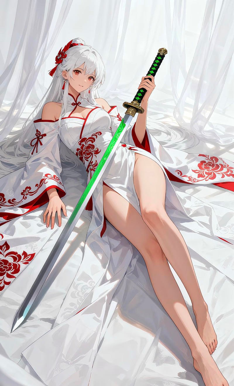 Nhân vật anime nữ cầm kiếm phong cách hiện đại cá tính