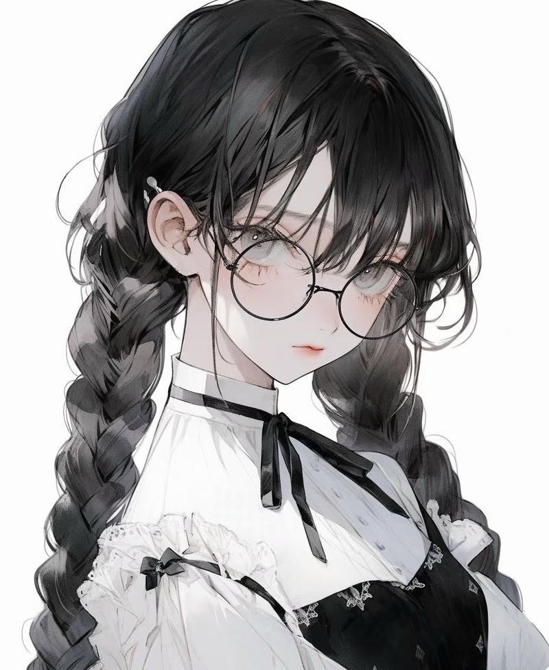 Nhân vật anime nữ đeo kính với nét dịu dàng