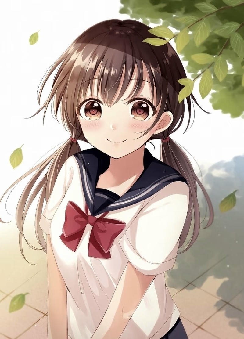 Nhân vật anime nữ học sinh với nét đáng mến