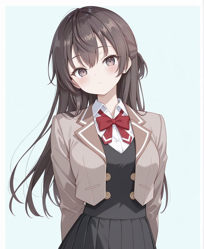 Nhân vật anime nữ học sinh với nét dịu dàng cuốn hút