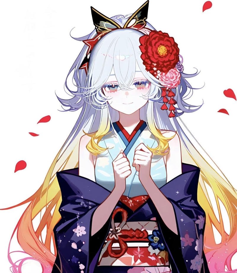 Nhân vật anime nữ mặc kimono với trang phục nổi bật