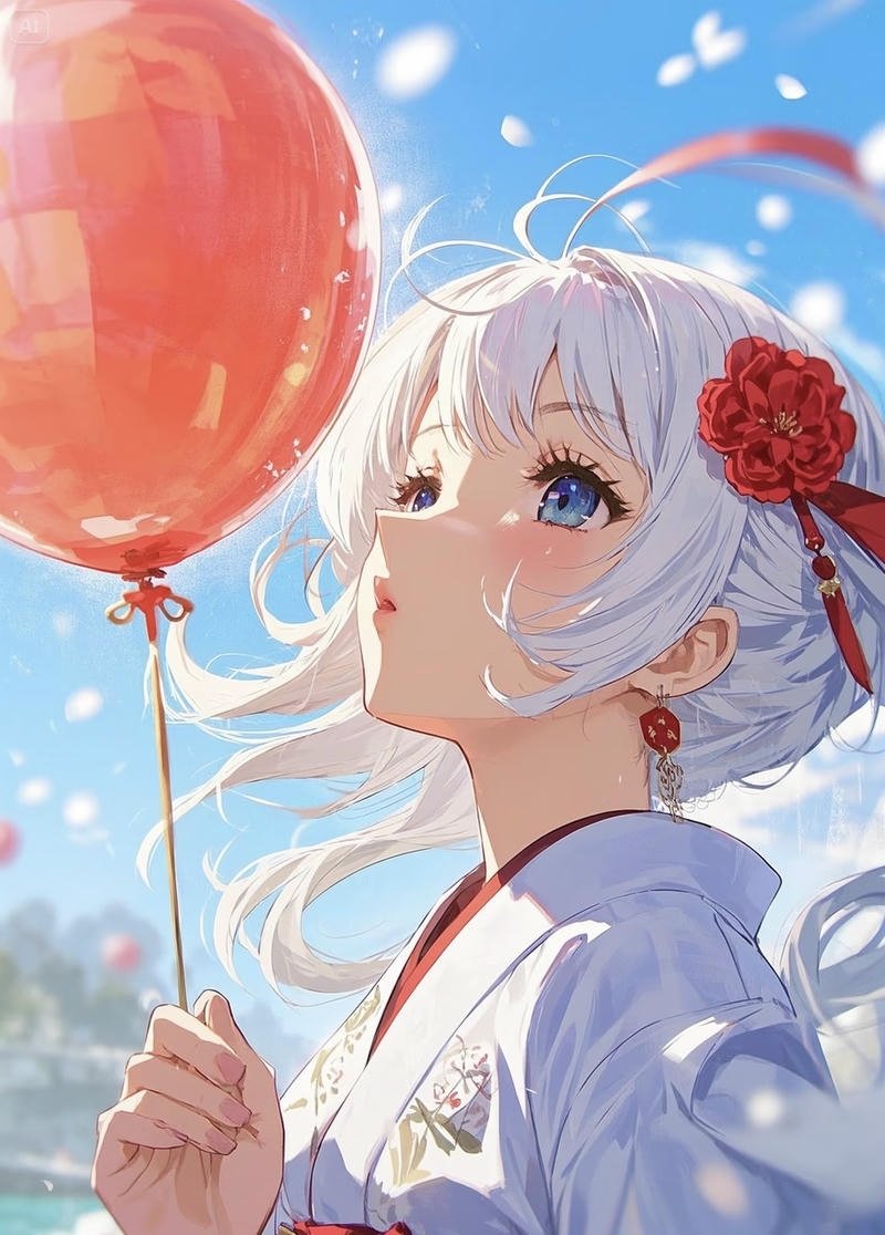 Nhân vật anime nữ mặc kimono với trang phục tinh tế