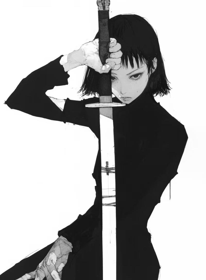 Nhân vật nữ anime cầm kiếm ánh mắt sắc lạnh quyến rũ