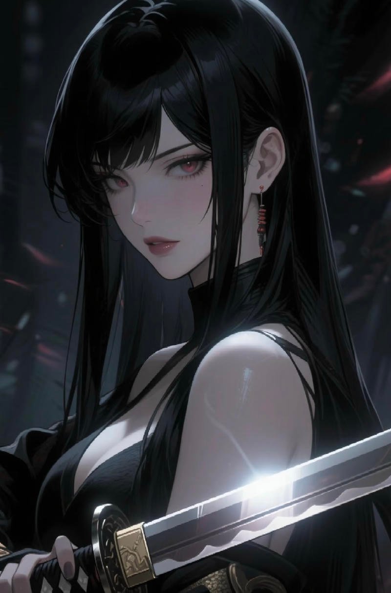 Nhân vật nữ anime cầm kiếm trong trận chiến gay cấn