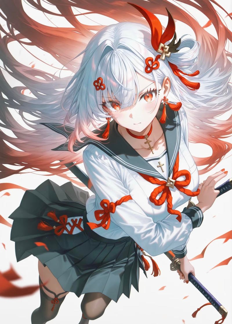 Nữ anime cầm kiếm với trang phục chiến đấu đẹp mắt