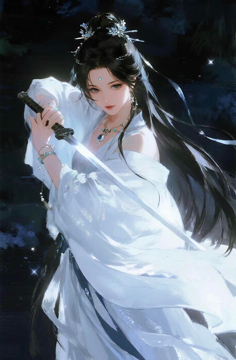 Nữ chiến binh anime cầm kiếm giữa rừng tối bí ẩn