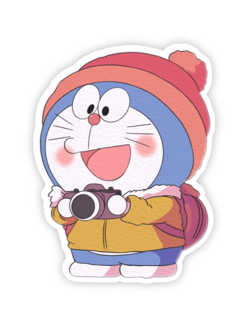 Sticker doraemon cầm máy ảnh cực xinh