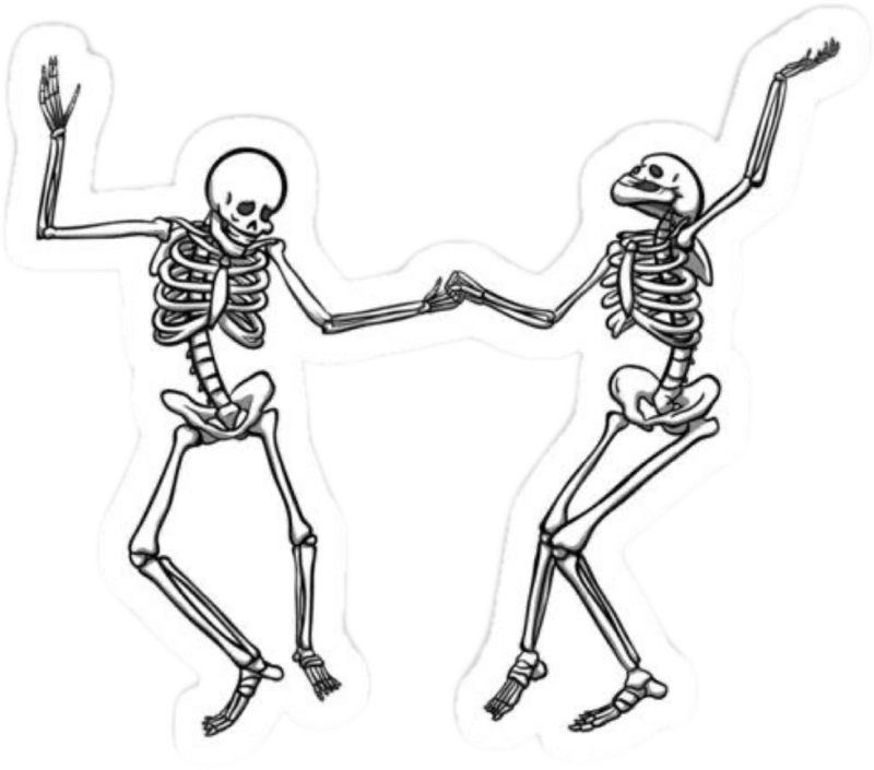 Sticker trắng đen cute 2 bộ xương nhảy múa