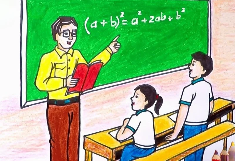 Thiếu nhi vẽ giáo viên giảng bài giúp truyền tải kiến thức rõ ràng