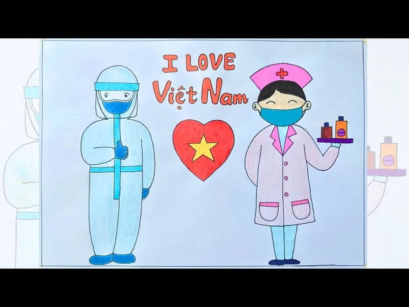 Tranh nghề bác sĩ của học sinh tiểu học nhiều màu sắc đẹp