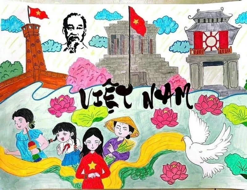 Tranh vẽ lăng bác đơn giản nhưng vẫn rõ chi tiết