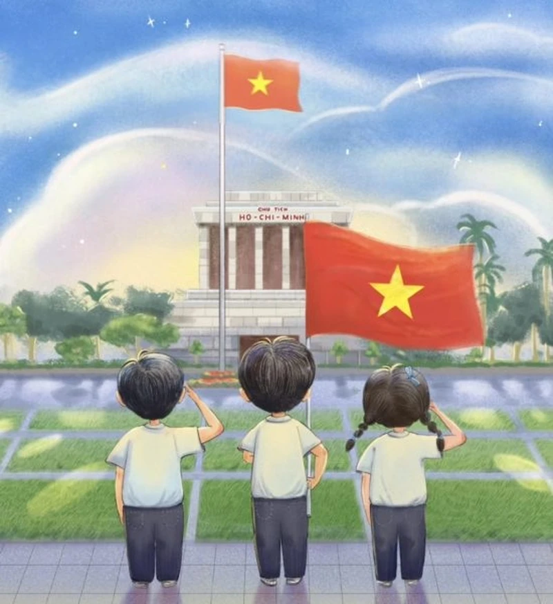 Tranh vẽ lăng bác hồ phong cách mỹ thuật học đường