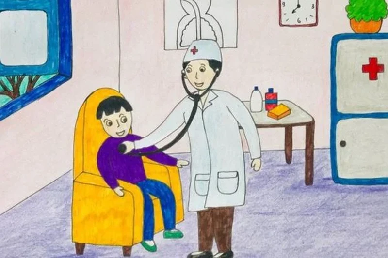 Tranh vẽ ước mơ làm bác sĩ phong cách học sinh nhỏ đẹp