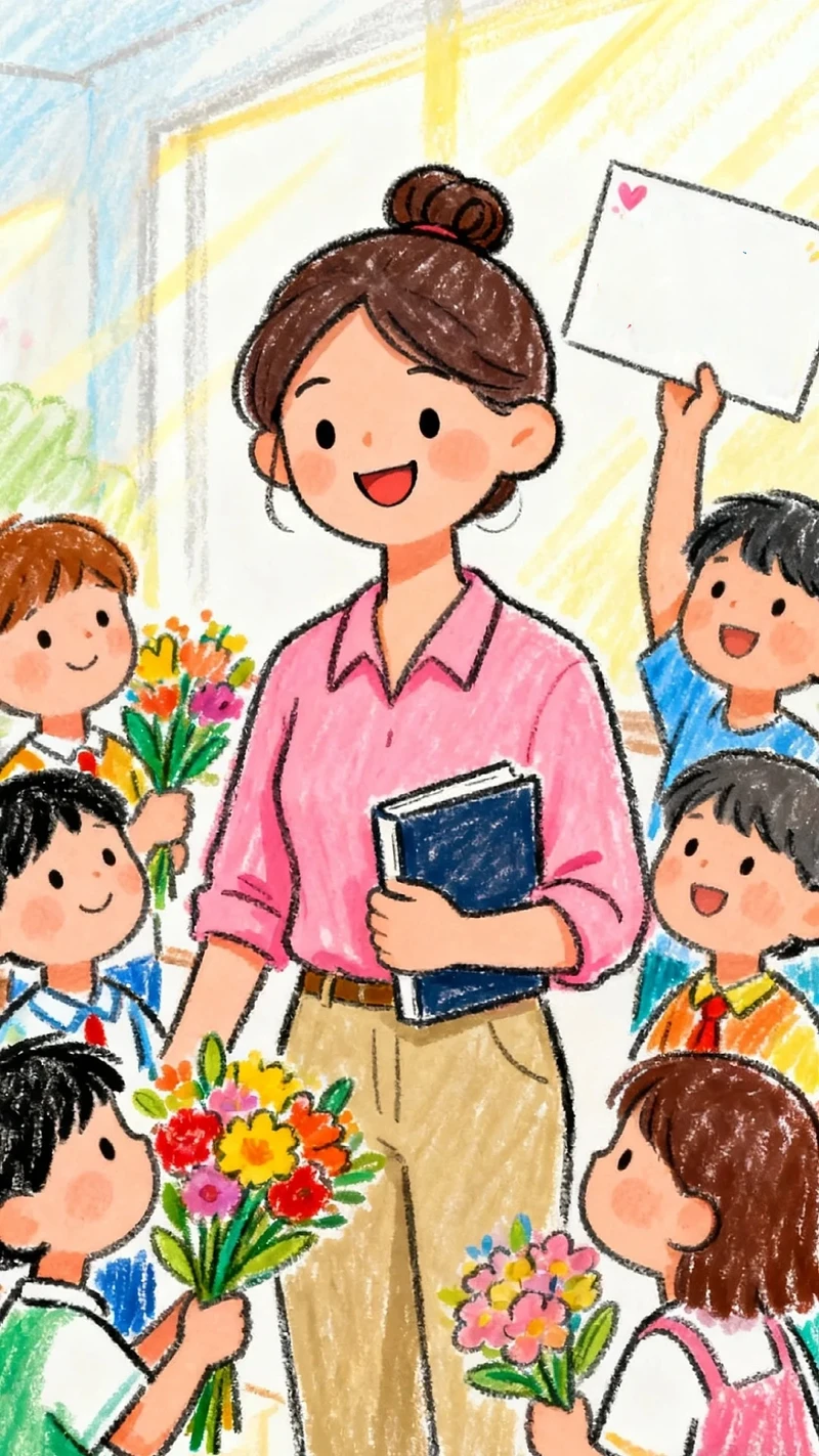 Vẽ nghề giáo viên với khung cảnh trường học thân quen